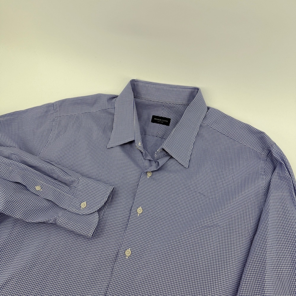 Proper Cloth Thomas Mason Blue Mini Gingham Twill Shirt Mens 19-35.8